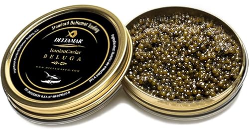 Beluga Caviar 100 g - Classical Sturgeon Kaviar - Premium Quality Siberian Huso Huso Orginial Finest Flavor Caviar - Deltamar Caviar CITES Certified von DELTAMAR