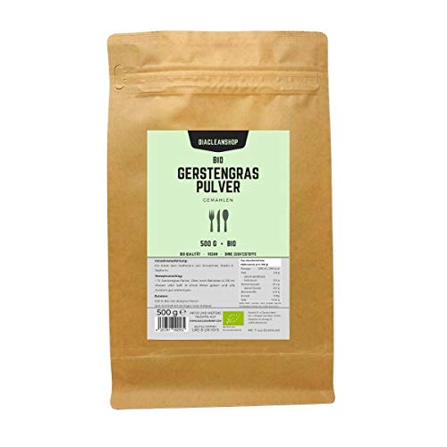 Bio Gerstengras Pulver 500g - Bio-Qualität - für Smoothie, Müsli & Joghurt von DIACLEANSHOP