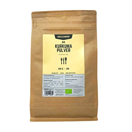 Bio Kurkuma Pulver 500g - Bio-Qualität - gemahlene Kurkumawurzel als Gewürz, Tee, Smoothie oder Kurkuma Latte von DIACLEANSHOP