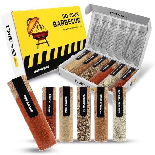 DIBYS Grill-Gewürze Geschenk-Set für Männer & Frauen | 6 erlesene BBQ-Gewürze für Fleisch, Fisch & Grillgemüse inkl. Rezepte | Steak-Gewürz, Smoky-BBQ-Spice & mehr | Geschenke für Grillfans DIBYS Grill-Gewürze Geschenk-Set für Männer & Frauen | 6 erlesene BBQ-Gewürze für Fleisch, Fisch & Grillgemüse inkl. Rezepte | Steak-Gewürz, Smoky-BBQ-Spice & mehr | Geschenke für Grillfans von DIBYS