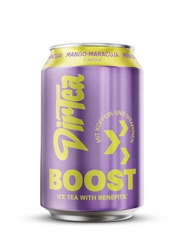 DirTea BOOST im Vorratspack (12 x 0,33 l) – Funktionaler Eistee mit Mango-Maracuja Geschmack, direkt aufgebrüht, mit Koffein & Vitaminen für den extra Energy-Kick – Fresh, fruity & powerful! von DIRTEA