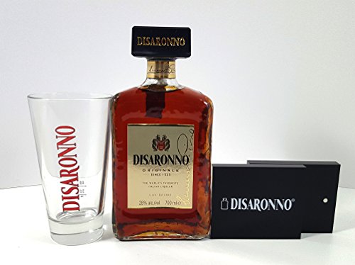 Disaronno Set ? Disaronno Liqueur 0,7l 700ml (28% Vol) + Glas geeicht 2/4cl + 2x Tischaufsteller/Servietten halter von Disaronno