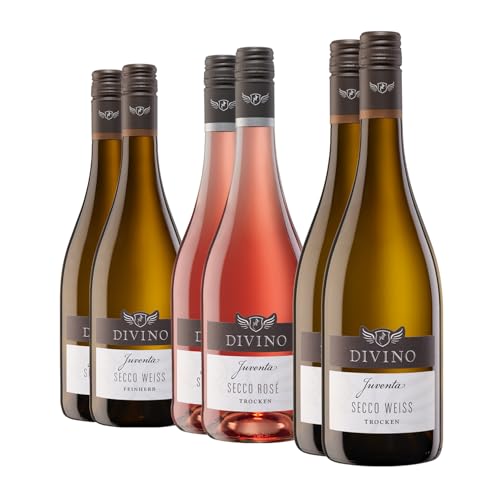 DIVINO Juventa Secco Probierpaket - Secco Weiss trocken & feinherb, Secco Rosé trocken - Deutscher Perlwein mit zugesetzter Kohlensäure von der fränkischen Premiumgenossenschaft (6 x 0,75l) von DIVINO