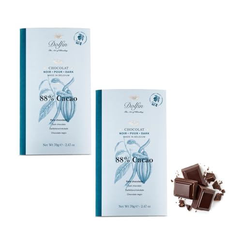 DEU | Dolfin® | Dunkelschwarzer Balken | Dunkler Kakao 88% | Belgische Schokolade - 2 x 70 Gr von DOLFIN