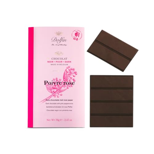 DEU | Dolfin® | Riegel mit 60% dunkler Schokolade und rosa Pfeffer – 1 x 70 g | Dunkler Kakao von DOLFIN