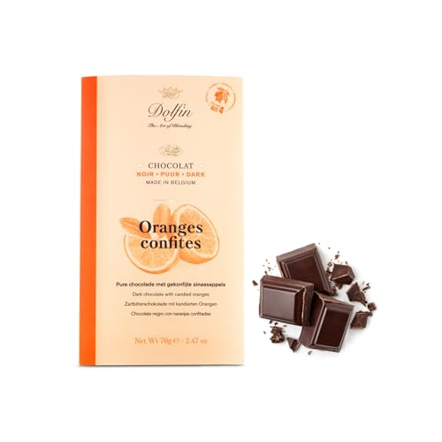 Dolfin® | 60 % dunkle Schokolade und Orangenschale | 60 % Kakaoriegel mit Orange - 1 x 70 Gr | Orangenschalen und dunkle Schokolade von DOLFIN