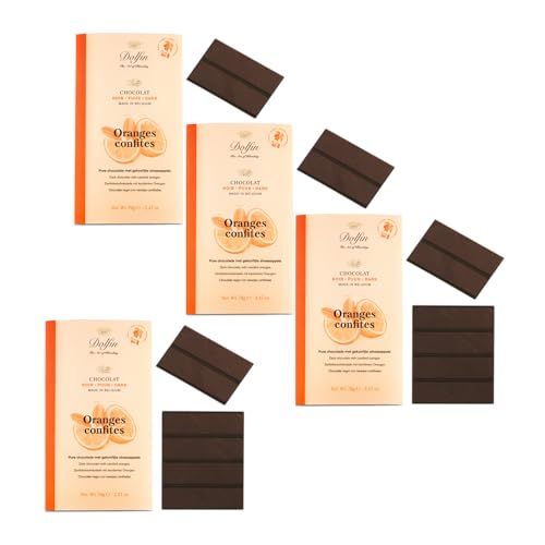 Dolfin® | 60% dunkle Schokolade und Orangenschale | 60% Kakaoriegel mit Orange - 4 x 70 Gr | Orangenschalen und dunkle Schokolade von DOLFIN