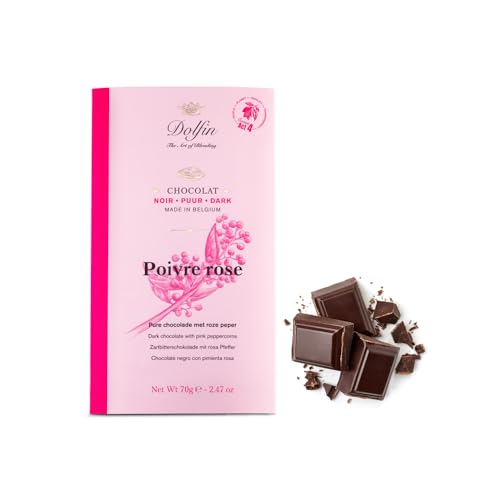 Dolfin® | 60% dunkle Schokolade und rosa Pfeffer | 60% Kakaoriegel mit rosa Pfeffer – 1 x 70 g | Dunkler Schokoladensnack von DOLFIN