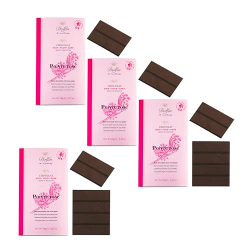 Dolfin® | 60% dunkle Schokolade und rosa Pfeffer | 60% Kakaoriegel mit rosa Pfeffer – 4 x 70 g | Dunkler Schokoladensnack von DOLFIN