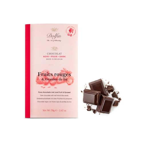 Dolfin® | 60% dunkle Schokolade und rote Früchte | Kakaoriegel 60% rote Früchte und Leinsamen – 1 x 70 Gr von DOLFIN
