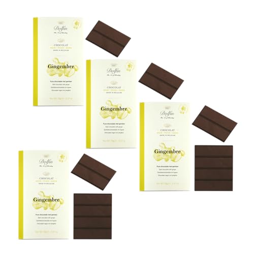 Dolfin® | Dunkle Schokolade 60% und Ingwer | Riegel mit 60% Kakao und frischem Ingwer – 4 x 70 g von DOLFIN