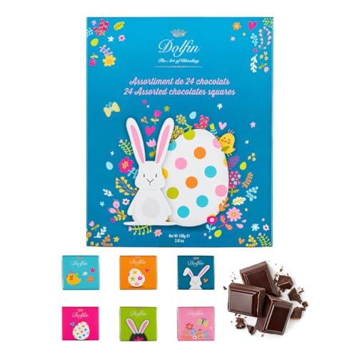 Dolfin® | Schachtel mit 24 Carrè-Osterpralinen | Geschenkbox mit Milch- und dunkler Schokolade, verschiedene Geschmacksrichtungen – 108 g von DOLFIN