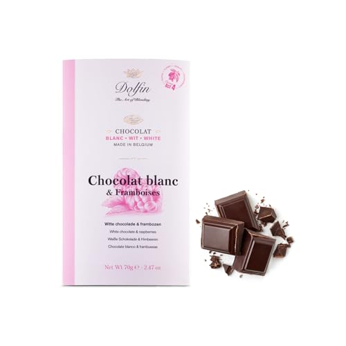 Dolfin® | Weiße Schokolade 28% und Himbeeren | Weiß- und Himbeerriegel – 1 x 70 g | Himbeerschokolade von DOLFIN