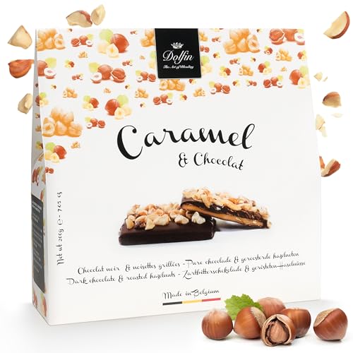 Dolfin Karamell & Schokolade - Zartbitterschokolade mit gerösteten Haselnüssen - Hausgemachter gesalzener Butterkaramell und frische Nüsse - Süßigkeiten, Geschenk - Hergestellt in Belgien, 200 g Dolfin Karamell & Schokolade - Zartbitterschokolade mit gerösteten Haselnüssen - Hausgemachter gesalzener Butterkaramell und frische Nüsse - Süßigkeiten, Geschenk - Hergestellt in Belgien, 200 g von DOLFIN
