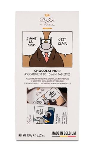 Dolfin Le Chat Set mit 10 Mini-Tabletten in dunkler Schokolade – lustige Geschenkbox mit Mini-Schokoladen-Tabletten – cremige Schokolade, Dekadent & Cremig, 10 Stück von DOLFIN