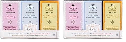 Dolfin Schokoladentafeln süß und salzig - 6 verschiedene Tafeln aus Zartbitter- und Vollmilchschokolade - Pistazien, Karamell, Mürbegebäck, Petit-Beurre-Keks, Mandeln, Kakaonibs, Salz - 180 g von DOLFIN