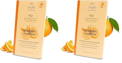 Dolfin Zartbitter-Schokolade mit kandierter Orange - Klassische belgische Schokolade mit dem fruchtigen Geschmack kandierter Orangen - Premium-Süßigkeiten - Hergestellt in Belgien, 210 g, 3er-Pack von DOLFIN