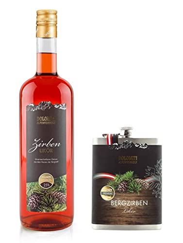 Berg Zirbenlikör 25% vol. / 1 Liter + Flachmann 0,2 l gefüllt/Original Zirben-Likör aus den Alpen/Echtes aus den Bergen/Aus Österreich Berg Zirbenlikör 25% vol. / 1 Liter + Flachmann 0,2 l gefüllt/Original Zirben-Likör aus den Alpen/Echtes aus den Bergen/Aus Österreich von DOLOMITI ALPENFEINKOST