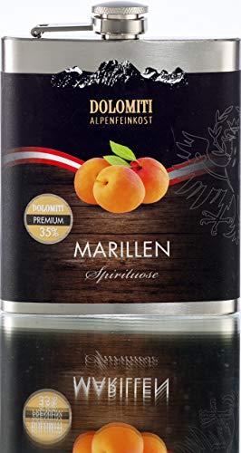 DOLOMITI Marillen Schnaps Flachmann │ Marillen Premium Spirituose 35% vol. │ fruchtiger, angenehm milder Schnaps │ 0.2 Liter von DOLOMITI ALPENFEINKOST