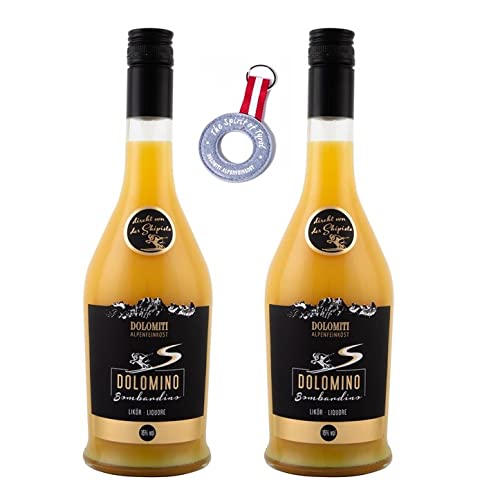 Dolomino Bombardino von Dolomiti 16% vol.│2er Set + Schlüsselanhänger gratis │ cremiger Eier-Likör mit Rum │ 1 x 0,7 l │ Der Hit aus den Bergen│ Warm und kalt ein Genuss von DOLOMITI ALPENFEINKOST