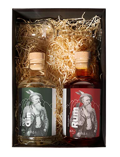Geschenk-Set Dolomitenmann Dry Gin und Rum und Glas/Echtes aus den Bergen/Beste Qualität aus Österreich/Für alle Berg-Freunde/Alpines Geschenk/Bergliebhaber von Dolomitenmann