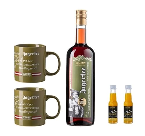 Original Jagertee 1 l mit 2 Tassen und 2 Probierflaschen. Konzentrat. 1+3 = 4. / nach alter Rezeptur/feine Wintergewürze/Ideal für kalte Abende - nicht nur im Winter/Original Jagertee aus Österreich von DOLOMITI ALPENFEINKOST