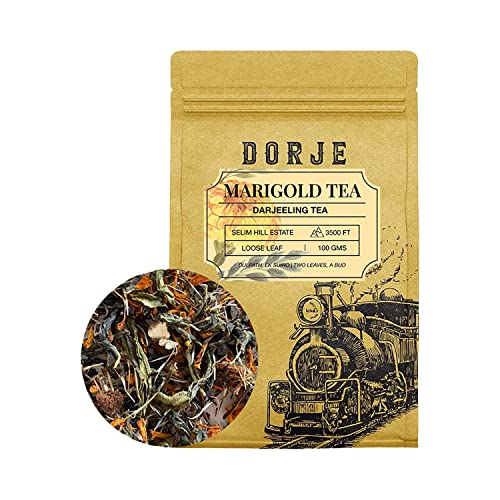 DORJE TEAS Marigold Ginger Tea with Premium Darjeeling Loose Tea | Promotes Good Sleep, Stress Relief | Improves Immunity | Soothing Tea for Relaxation | For Glowing Skin (Pack of 1, 100 gm) von DORJE TEAS