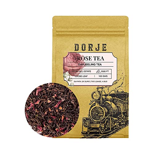 DORJE TEAS Rose Tea with Premium Darjeeling Loose Tea | Promotes Good Sleep, Stress Relief | Improves Immunity | Soothing Tea for Relaxation | For Glowing Skin (Pack of 1, 100 gm) von DORJE TEAS