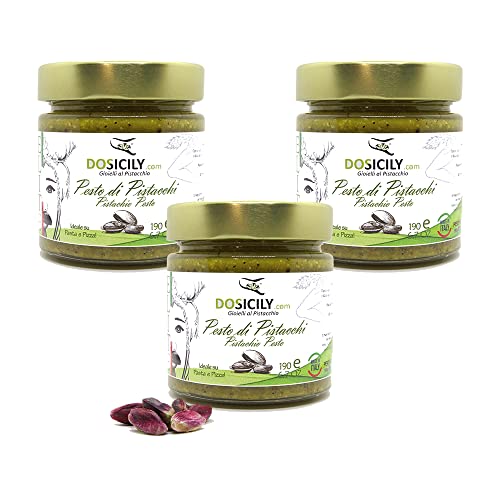 DOSICILY - Trio aus sizilianischem Pistazien-Pesto 190 g Packung mit 3 Stück, hergestellt in Bronte, hervorragendes Gewürz für Pasta, Pizza, Fleisch und Fisch von DOSICILY.COM - "Gioielli al pistacchio