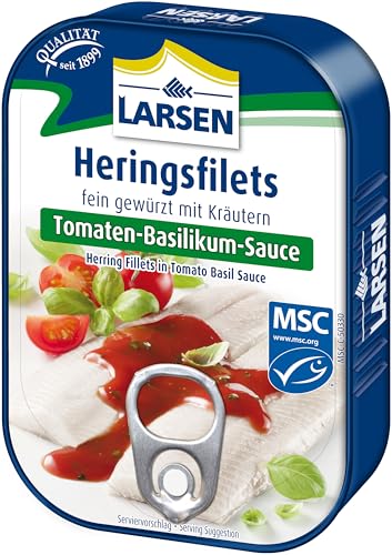Larsen MSC Heringsfilets Tomaten-Basilikum-Sauce, 12 x 110g Larsen MSC Heringsfilets Tomaten-Basilikum-Sauce, 12 x 110g von DOVGAN GmbH