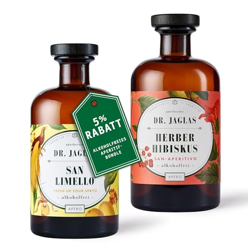 Dr Jaglas San Limello + Dr. Jaglas Herber Hibiskus jeweils alkoholfrei - alkoholfreier Aperitif als Alternative zu Limoncello und Spritz - herb fruchtig bitter & süß - 2x 500 ml Flaschen von DR. JAGLAS