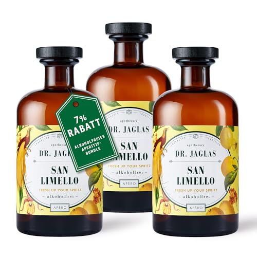 Dr Jaglas San Limello 3er Set - fruchtiger Zitronenlikör Limoncello alkoholfrei mit süßer Honignote - vegan glutenfrei alkoholfreier Aperitif in 500 ml Flasche von DR. JAGLAS