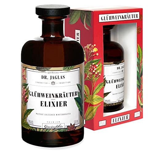 Dr. Jaglas Glühwein Kräuter Elixier - Likör 500ml Kräuterlikör 28% Vol - Glühwein Schnaps Glühweinlikör - handgemachter Gewürzlikör als Geschenkidee - Kräuterschnaps Gewürzschnaps Aperitif würzig von DR. JAGLAS