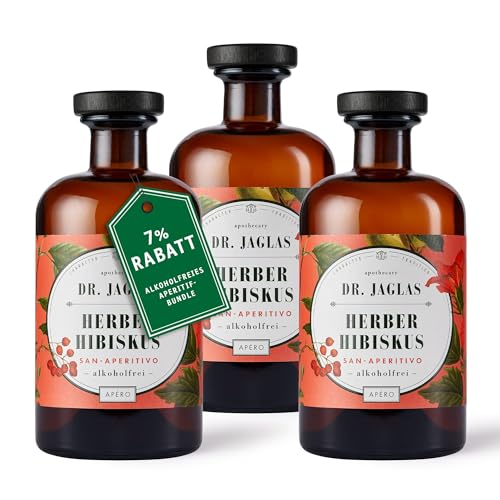 Dr. Jaglas Herber Hibiskus San Aperitivo 3er Set - alkoholfreier Aperitif als Alternative zu Spirituosen wie Spritz & Cocktails - alkoholfrei herb bitter vegan glutenfrei 500ml Flasche von DR. JAGLAS