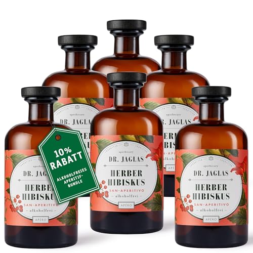 Dr. Jaglas Herber Hibiskus San Aperitivo 6er Set - alkoholfreier Aperitif als Alternative zu Spirituosen wie Spritz & Cocktails - alkoholfrei herb bitter vegan glutenfrei 500ml Flasche Dr. Jaglas Herber Hibiskus San Aperitivo 6er Set - alkoholfreier Aperitif als Alternative zu Spirituosen wie Spritz & Cocktails - alkoholfrei herb bitter vegan glutenfrei 500ml Flasche von DR. JAGLAS