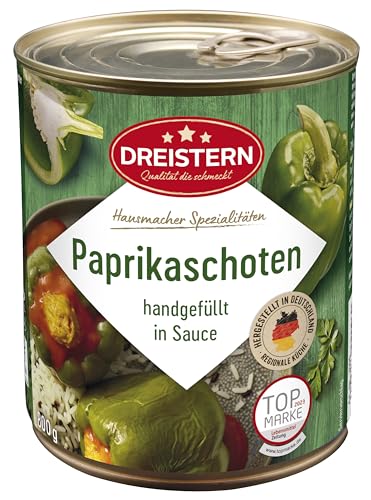 DREISTERN 2 Gefüllte grüne Paprikaschoten mit fein zerkleinerter Fleischfüllung in pikanter Sauce, 800 g (1er Pack) von DREISTERN