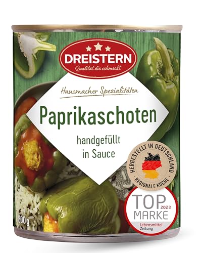 DREISTERN Gefüllte Paprikaschoten 800g I Mit Fleischfüllung in Sauce I Pikantes Fertiggericht in recyclebarer Konservendose I Lange Haltbarkeit dank natürlicher Konservierung I Hausmacher Qualität von DREISTERN