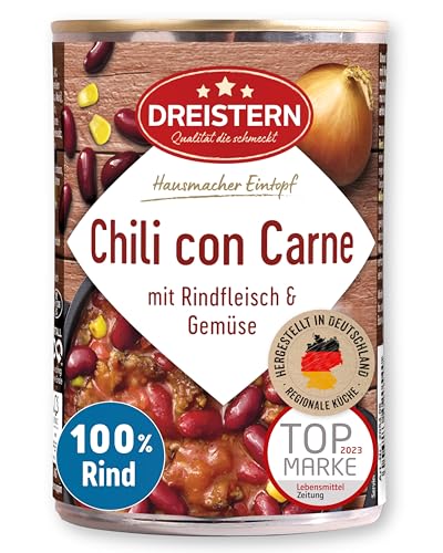 DREISTERN Chili con Carne 400g I Mit Rindfleisch & Gemüse I High-Protein-Eintopf mit hochwertigen Nährwerten I Lange Haltbarkeit & ohne zugesetzte Konservierungsstoffe I Hausmacher Qualität von DREISTERN