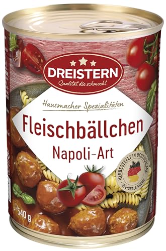 DREISTERN Fleischbällchen Napoli Art 540 g | leckeres Fertiggericht mit Fleischbällchen in der praktischen recycelbaren Konserve DREISTERN Fleischbällchen Napoli Art 540 g | leckeres Fertiggericht mit Fleischbällchen in der praktischen recycelbaren Konserve von DREISTERN