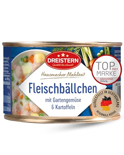DREISTERN Fleischbällchen 400g I Mit Gemüse & Kartoffeln I Herzhaftes Fertiggericht in recyclebarer Konservendose I Lange Haltbarkeit dank natürlicher Konservierung I Hausmacher Qualität DREISTERN Fleischbällchen 400g I Mit Gemüse & Kartoffeln I Herzhaftes Fertiggericht in recyclebarer Konservendose I Lange Haltbarkeit dank natürlicher Konservierung I Hausmacher Qualität von DREISTERN
