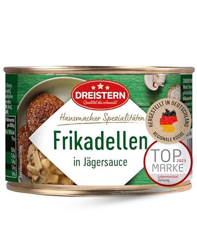 DREISTERN Frikadellen 400g I Mit Jägersauce I Herzhaftes Fertiggericht in recyclebarer Konservendose I Lange Haltbarkeit dank natürlicher Konservierung I Hausmacher Qualität von DREISTERN