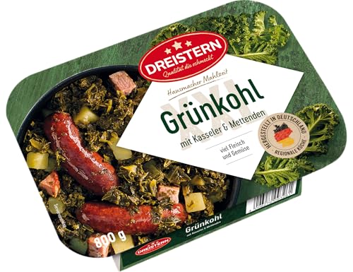 DREISTERN Grünkohl mit Kassler und Mettenden 800g I Herzhaftes Fertiggericht in Mikrowellenschale I Lange Haltbarkeit dank natürlicher Konservierung I Hausmacher Qualität von DREISTERN