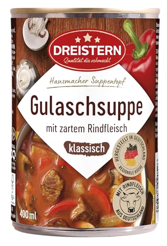 DREISTERN Gulaschsuppe 400g | Mit zartem Rindfleisch & Gemüse | Suppe in recyclebarer Konservendose | Lange Haltbarkeit dank natürlicher Konservierung | Hausmacher Qualität von DREISTERN