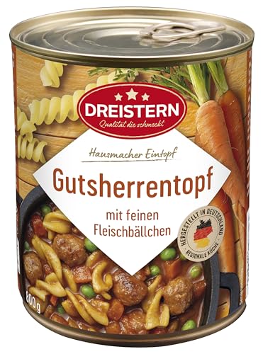 DREISTERN Gutsherrentopf mit feinen Fleischbällchen 800 g | leckeres Fertiggericht in der praktischen recycelbaren Konserve | Hausmacher Mahlzeit mit viel Fleisch und Gemüse DREISTERN Gutsherrentopf mit feinen Fleischbällchen 800 g | leckeres Fertiggericht in der praktischen recycelbaren Konserve | Hausmacher Mahlzeit mit viel Fleisch und Gemüse von DREISTERN