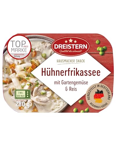 DREISTERN Hühnerfrikassee 280g I Mit Gemüse & Reis I Herzhaftes Fertiggericht in Mikrowellenschale I Lange Haltbarkeit dank natürlicher Konservierung I Hausmacher Qualität von DREISTERN