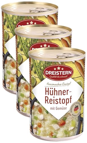 DREISTERN Hühnertopf mit Reis 400g | Leckerer Eintopf in der recyclebaren Konservendose | extra viel Einlage (Packung mit 3) von DREISTERN