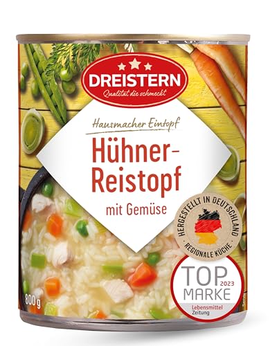 DREISTERN Hühner-Reistopf 800g I Mit Hühnerfleisch & Gemüse I Herzhafter Eintopf in recyclebarer Konservendose I Lange Haltbarkeit dank natürlicher Konservierung I Hausmacher Qualität von DREISTERN