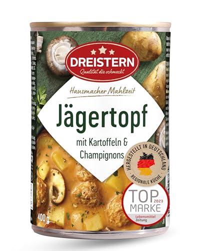 DREISTERN Jägertopf 400g I Mit Kartoffeln & Champignons I Herzhaftes Fertiggericht in recyclebarer Konservendose I Lange Haltbarkeit dank natürlicher Konservierung I Hausmacher Qualität DREISTERN Jägertopf 400g I Mit Kartoffeln & Champignons I Herzhaftes Fertiggericht in recyclebarer Konservendose I Lange Haltbarkeit dank natürlicher Konservierung I Hausmacher Qualität von DREISTERN