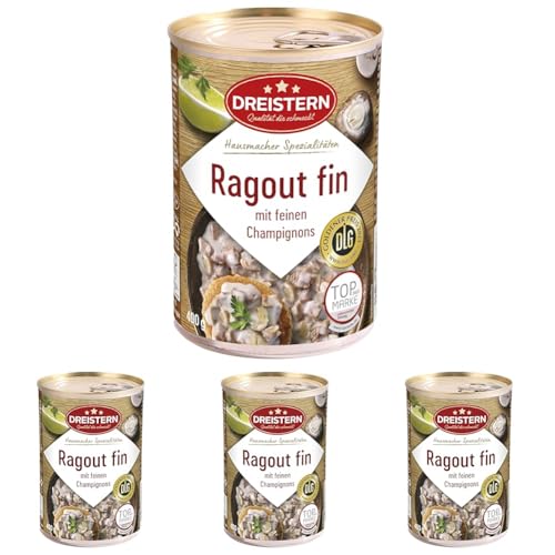 DREISTERN Ragout Fin 400g I leckeres Ragout in der praktischen recycelbaren Konserve I köstliche Kombination aus Truthahnfleisch & Kalbfleisch - Qualität die schmeckt (Packung mit 4) von DREISTERN