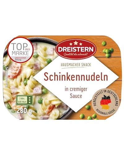 DREISTERN Schinkennudeln 280g I Mit Gemüse in Sauce I Herzhaftes Fertiggericht in Mikrowellenschale I Lange Haltbarkeit dank natürlicher Konservierung I Hausmacher Qualität von DREISTERN